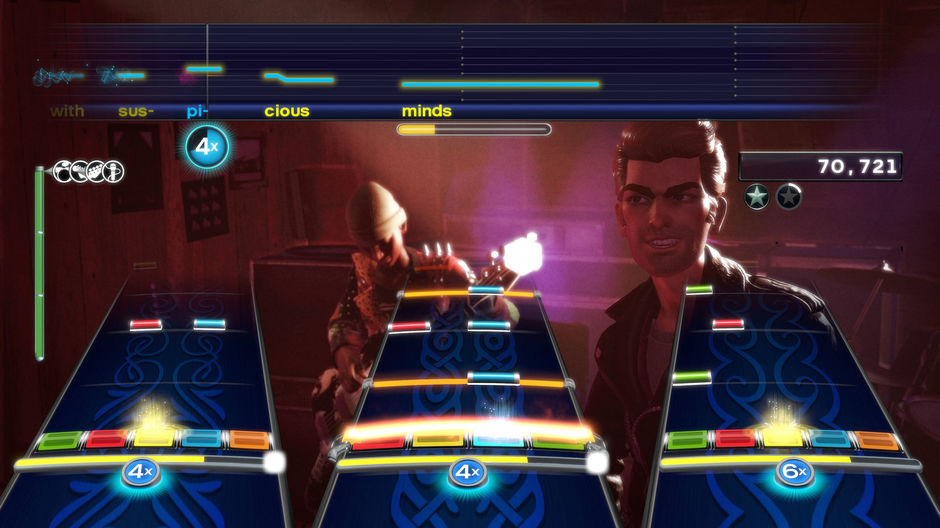 The gameplay of 'Rock Band' and its rating system, stars and harmonies, is still there.